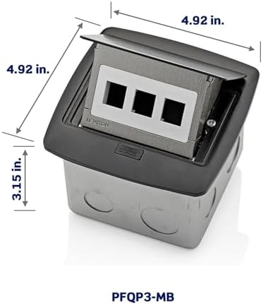 Leviton Pop-Up Floor Box with 3-Port QuickPort Insert, PFQP3-MB, Black