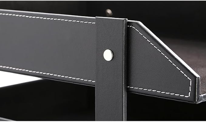Letter Tray, Leather Paper Organizer Tray, Wooden Desk File Holder, Desktop File, Stackable Magazine Holder, Mail Sorter, Great for Home or Office - 2 Level Black