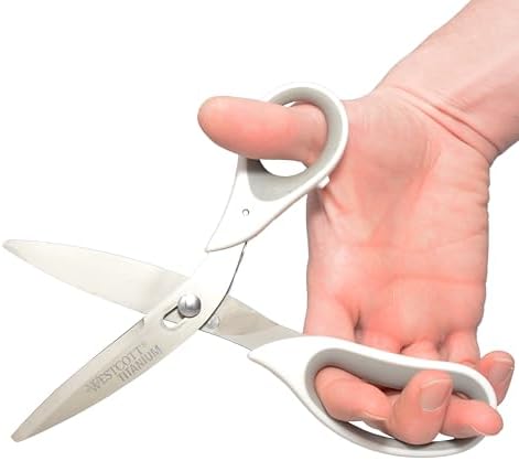 Westcott 8.5" Power Pivot Titanium Bonded Soft Handle High-Leverage Crafting and Fabric Scissors, White
