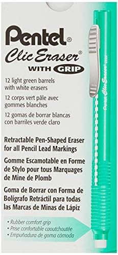 Pentel Clic Eraser Grip, Retractable Eraser, Light Green Barrel, Box of 12 (ZE22K)