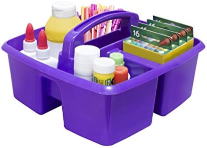 Storex 3-Compartment Small Craft Caddy – Multipurpose Classroom Organizer with Handle, Purple, 6-Pack (00944C06C)