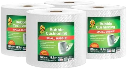 Duck Brand Small Bubble Cushioning Wrap for Moving & Shipping 600 FT Total - Bubble Packing Wrap for Extra Protection Packaging Boxes & Mailers - Clear Bubble Roll Moving Supplies 150 FT Each 4 Rolls