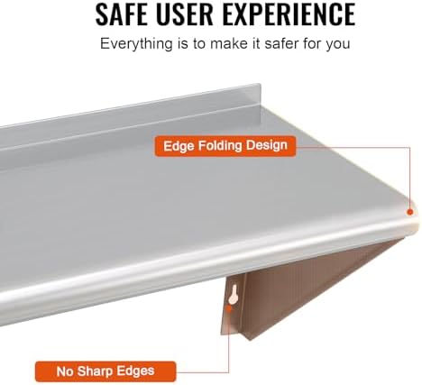 VEVOR 18" x 72" Stainless Steel Shelf, Wall Mounted Floating Shelving with Brackets, 500 lbs Load Capacity Commercial Shelves, Heavy Duty Storage Rack for Restaurant, Kitchen, Bar, Home, and Hotel