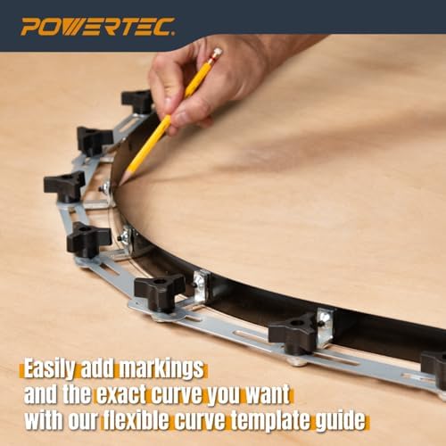 POWERTEC Flexible Curve Template Ruler 37", Wood Curve, Woodworking Profiling Strip, Template Tool Metal Steel, Durable Bendable Segmented Professional Contour with Knobs & Locking Mechanism - 71056