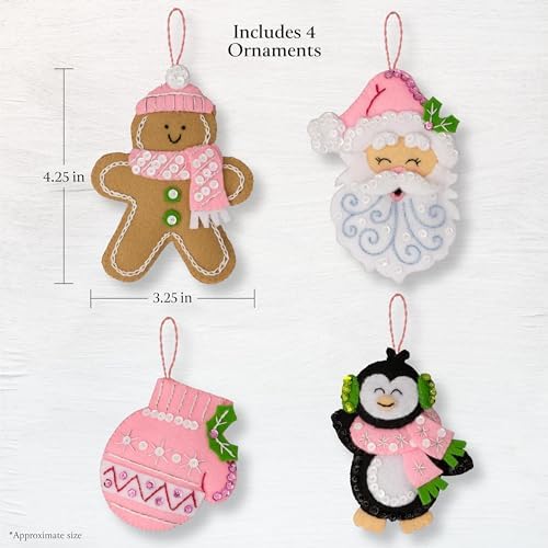 Bucilla Felt Applique 4 Piece Ornament Making Kit, Santa Sweets, Perfect for Holiday DIY Arts and Crafts, 89708E