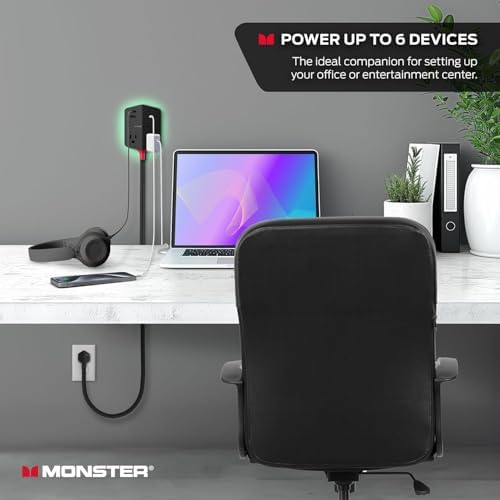 Monster Power Shield: Magnetic Wall Outlet Extender, Multiple Plug Outlet with 2 AC Outlets, 3 USB-A Ports, & 1 USB-C Port (20W)