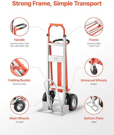 VEVOR 4 in 1 Hand Truck Dolly, 1000 lbs Load Capacity, Convertible Trolley