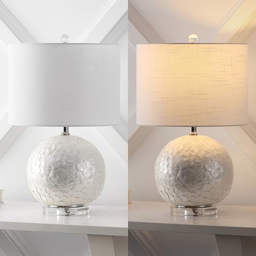 JONATHAN Y Zuri Table Lamp Capiz Seashell Sphere 23.5", Pearl White