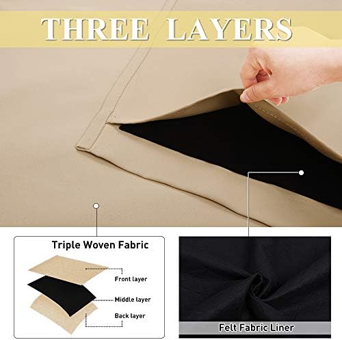 NICETOWN Bedroom Full Blackout Curtain Panels, Super Thick Insulated Window Covers, Complete Blackout Draperies with Noise Absorb Liner for Short Window(Biscotti Beige, Set of 2, 52 by 63-inch)