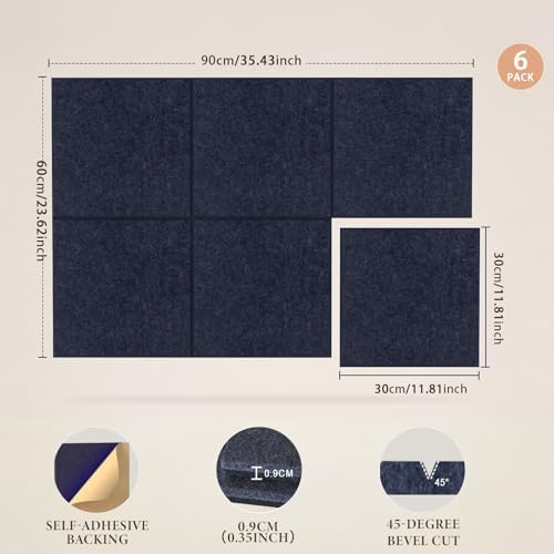 JBER Cork Board Alternative, 6 Pack 36" x 24" Felt Board, Starlight Blue