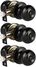 KNOBWELL 3 Pack Keyless Privacy Door Knobs, Matte Black Door Knobs Interior, Privacy Door Knob for Bed/Bath Function Interior Door Use, Round Shape