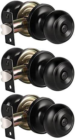 KNOBWELL 3 Pack Keyless Privacy Door Knobs, Matte Black Door Knobs Interior, Privacy Door Knob for Bed/Bath Function Interior Door Use, Round Shape