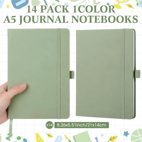 Laumoi 14 Pack Hardcover Lined Journal Notebooks Bulk,Sage Green,A5