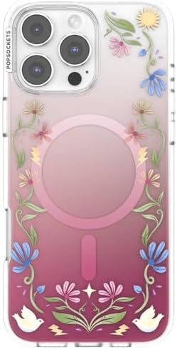 PopSockets iPhone 16 Pro Max Phone Case with MagSafe, Wireless Charging Compatible, Disney - Boho Wildflowers Maroon