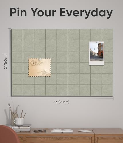 Large Cork Board for Walls 36" x 24", 6 Pack Felt Wall Tiles with Push Pins for Office Home, Pin Board Bulletin Board for Photo Pictures, Sage