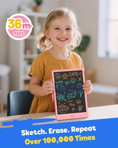 TEKFUN LCD Writing Tablet for Kids, 10-inch Coloring Drawing Pad, Mess Free Doodle Board, Christmas Gifts for Girls and Toddlers, Toys for 3 4 5 6 7 8 Year Old Boys (Pink) (Pack of 2)