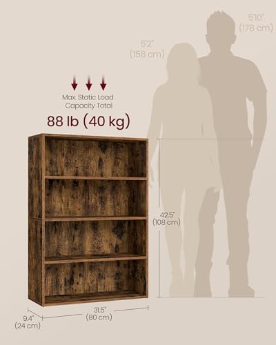 VASAGLE 4-Tier Bookshelf, Storage Organizer, 31.5 x 9.4 x 42.5 Inches