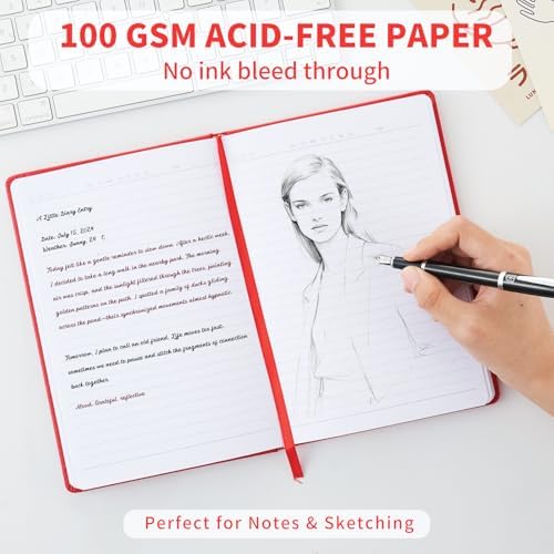 Heture Hardcover Notebooks, A5 Lined Journals Notebook for Writing 160 Pages, 8.2 x 5.5 inch, Red Colors Classic Ruled Notebooks for College/Work/Travel (Red, 1 Pack)