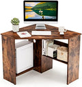 COSTWAY Corner Computer Desk, Space-Saving Triangular Writing Desk w/ 2 Storage Shelves & 2 Cable Holes, Multi-Functional Console Table for Small Space in Home Office, Living Room, Bedroom (Coffee)