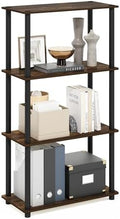 Furinno Turn-N-Tube Storage Shelves, 4-Tier Toolless Book Shelf, Corner Shelf, Toolless Open Shelves, for Organization and Storage, Living Room, Garage, Home Office, Amber Pine
