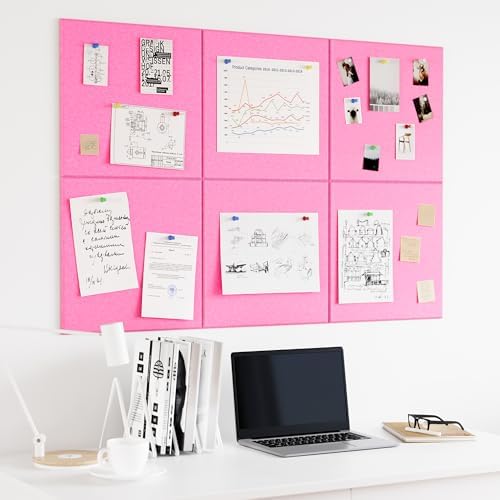 Neatsure Large Cork Board for Wall, 36" x 24" Bulletin Board with Pushpins, 6 Panels Felt Tiles Tack Push Pin Board for Office, Pink