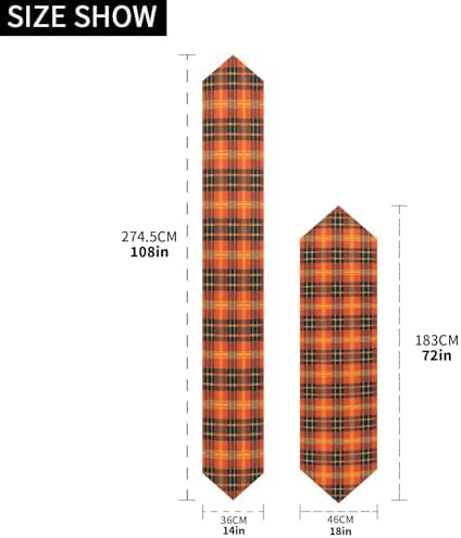 Double-Sided Thanksgiving Halloween Black Orange Buffalo Plaid Table Runner 18x72 Inches Long,Table Cloth Runner for Wedding Birthday Party Kitchen Dining Home Everyday Decor