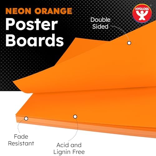 Hygloss Poster Board 22 x 28, 25 Pack Neon Orange, Colored Posterboard