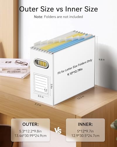 Oterri Portable Collapsible Cardboard File Box with Handle for Letter-Size | 4-Pack. Stainless Steel Handle. Label Stickers Included. Fits Letter Folders (Not Included). Home, Office, School, Dorm, Tax.