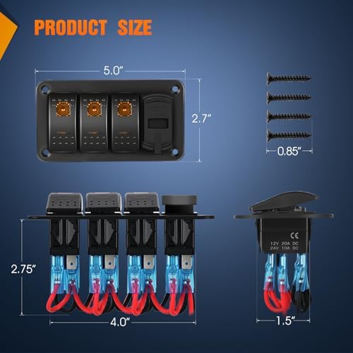 Nilight 3 Gang Rocker Switch Panel with PD Type C and USB Charger Voltmeter