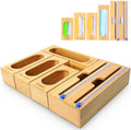 Storage Bag Organizer for Kitchen Drawer, 5-Slot, Bamboo