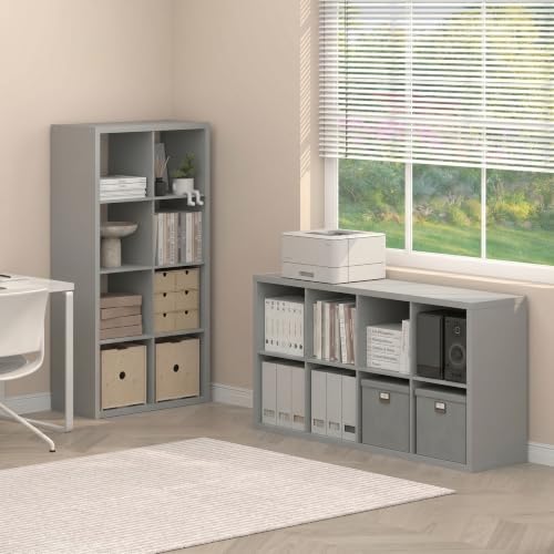 Furinno Cubicle Book Shelf Set of 2, 8-Cube Bookshelf, Light Grey