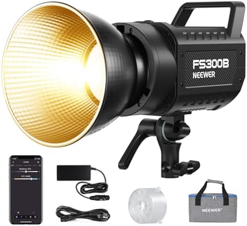 NEEWER FS300B 300W LED Studio Video Light, Bi Color COB Continuous Lighting with 2.4G/APP Control 44500Lux/1m 2700K-6500K CRI97+, 12 Scenes, Bowens Mount Spotlight for Photography Recording Streaming