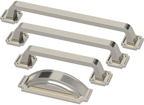 Franklin Brass 10 Pack Polished Nickel Cabinet Handles 6-5/16 inch (160mm) Kitchen Cabinet Handles and Drawer Pulls for Cupboards and Dressers |Notched Backplate