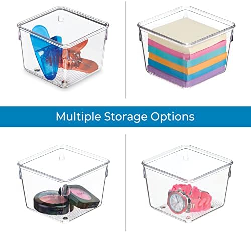iDesign Linus Plastic Drawer Organizer, 3" x 3" x 2", Set of 2, Clear