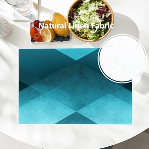 Batmerry Teal Modern Geometric Placemats, Vintage Washable Linen Table Mats for Kitchen Table Double Insulation Decor Dining Set Indoor Outdoor 12X18 in Set of 8