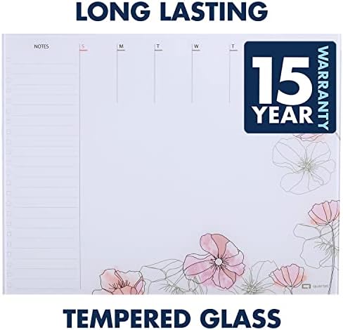 Quartet Glass Desktop Weekly Planner, 17" x 22", Whiteboard, Dry Erase Surface, Clean Erase, Includes 1 Dry Erase Marker, Floral (GDP2217F)