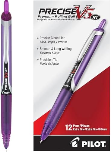 PILOT Precise V5 RT Refillable Rollerball Pens, Purple, Pack of 12