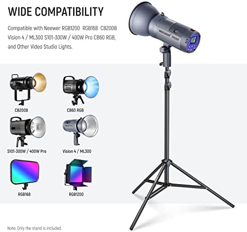 NEEWER Photography Light Stand 2.85-6.6ft/87-200cm, Spring Loaded Aluminum Tripod Stand with ø28mm Thicker Tube Diameter for Ring Light/LED Light/Strobe Flash/Softbox, Max Load 22lbs, ST-200