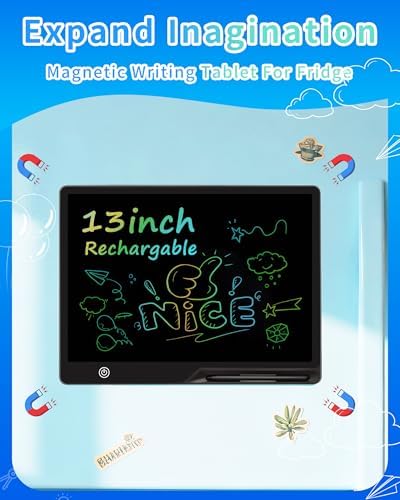 Magnetic LCD Writing Tablet for Fridge, 13 Inch Writing Tablet for Kids, Toddler Drawing Pad, Learning Toys for Boys Girls Ages 3.4.5.6.7.8, Writing Board for to-Do Lists and Family Messages (Black)