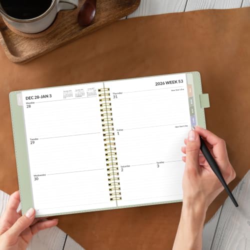 SUNEE 2027 Weekly & Monthly Planner 6.2"x8.5"- 12 Month (January 2027 - December 2027), Vegan Leather Cover, Pocket, Bookmark, Notes, Monthly Tab, Sage Green