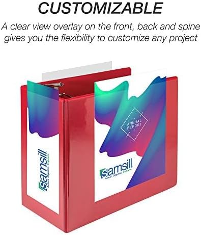 Samsill Durable 6 inch 3 Ring Binder, Locking D Ring Binder, Customizable Clear View Cover, Red, 2-Pack, Holds 1225 Pages