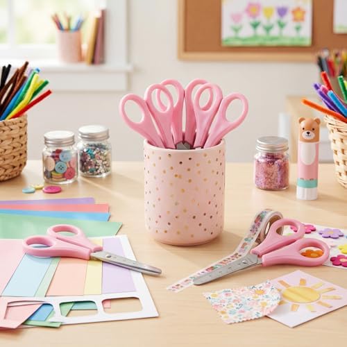 Honoson 150 Pack Student Scissors Bulk with Ruler Blade,Pink