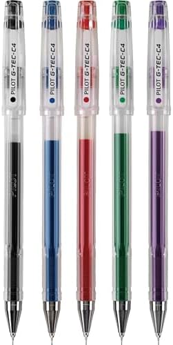PILOT G-Tec-C Gel Ink Pens, Black/Blue/Red/Green/Purple Inks, 5-Pack Pouch