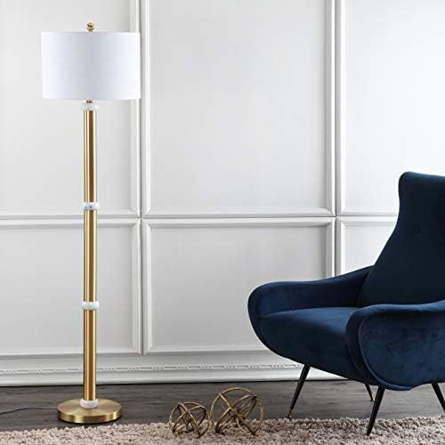 JONATHAN Y Gregory 60.5" Metal and Marble LED Floor Lamp, Brass Gold/White