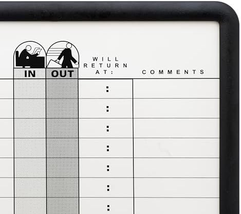 Quartet In and Out Dry Erase Magnetic Board 11"W x 14"H, In & Out Personnel Matrix for 18 Names, DuraMax Porcelain, Black Frame (750)