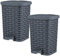 Superio Mini Trash Can with Foot Pedal Small Outdoor Garbage Can with Lid, 1.5 Gallon Plastic Waste Basket for Bathroom, Bedroom, Kitchen, Office, Patio (Wicker Grey 6 QT.), 2 Pack