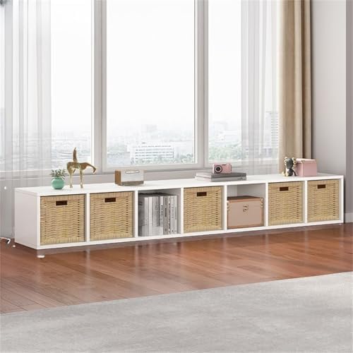 Lateral Filing Lumber Bookshelves Shelves Solid Wood Bookshelf, Floor-standing Storage Rack, Low Bookcase, Cube Storage Unit, Household TV Cabinet, Bay Window Cabinet White 88"L x 9"W x 13"H
