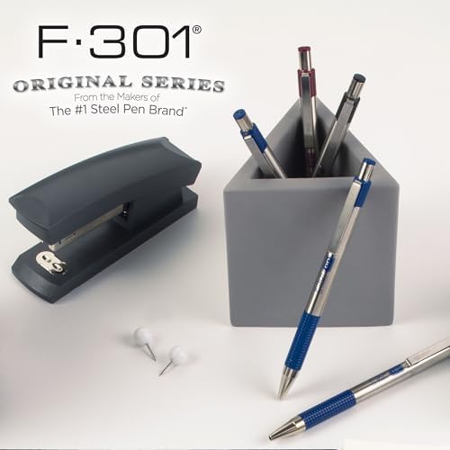 Zebra Pen F-301 STEEL Retractable Ballpoint Pen, Blue Ink, 0.7mm, 2-Pack
