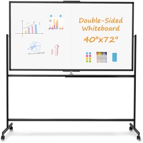 Rolling White Board on Wheels, 72" x 40" Dry Erase Whiteboard Stand Black