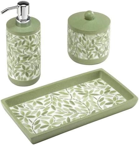 Avanti Linens - Bath Set, 3pc Countertop Accessories, Resin Lotion Pump, Covered Jar & Vanity Tray (Stratford Collection, Green)